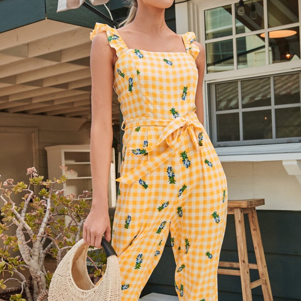 Pineapple Punch Wide Leg Sleeveless Jumpsuit BY Sugarlips S M L